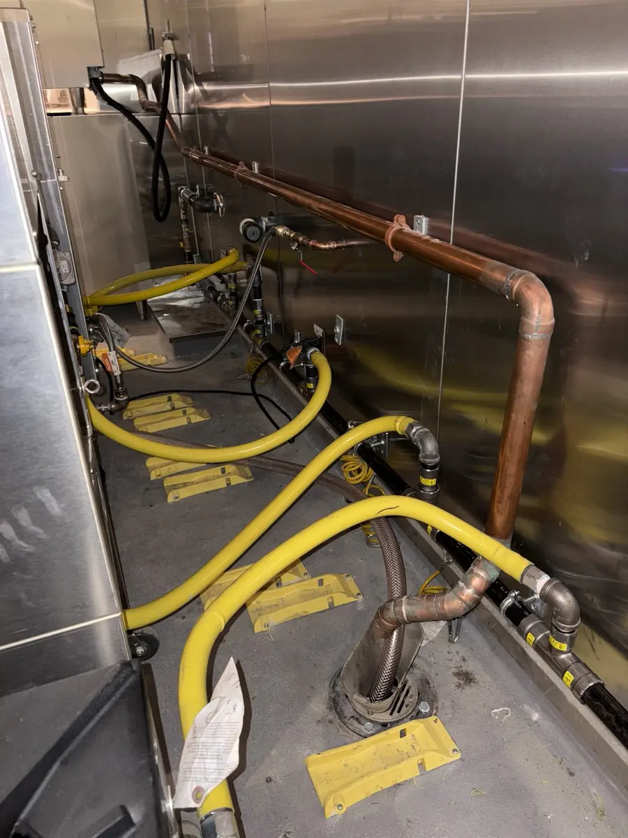 Commercial kitchen gas piping installation